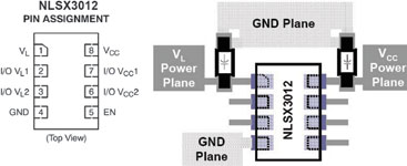 Figure 1. Effective power supply decoupling is provided by locating the capacitors as close as possible to the V<sub>L</sub> and V<sub>CC</sub> power pins while providing a low impedance ground connection